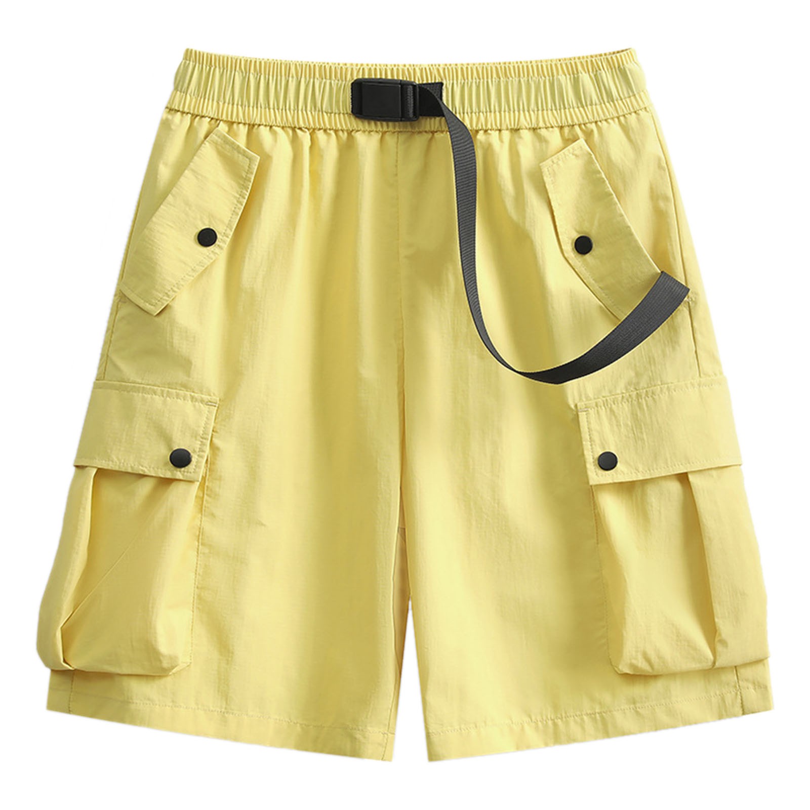 thumbnail image 4 of Pantalones cortos deportivos para hombre - Color liso, bolsillo con hebilla - Poliéster, holgados y cómodos, tallas M-XXXL, 4 of 4